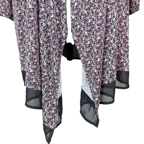 Lane Bryant Essentials 18/20 Pink Floral Draped Open Front Chiffon Cardigan - Picture 7 of 10